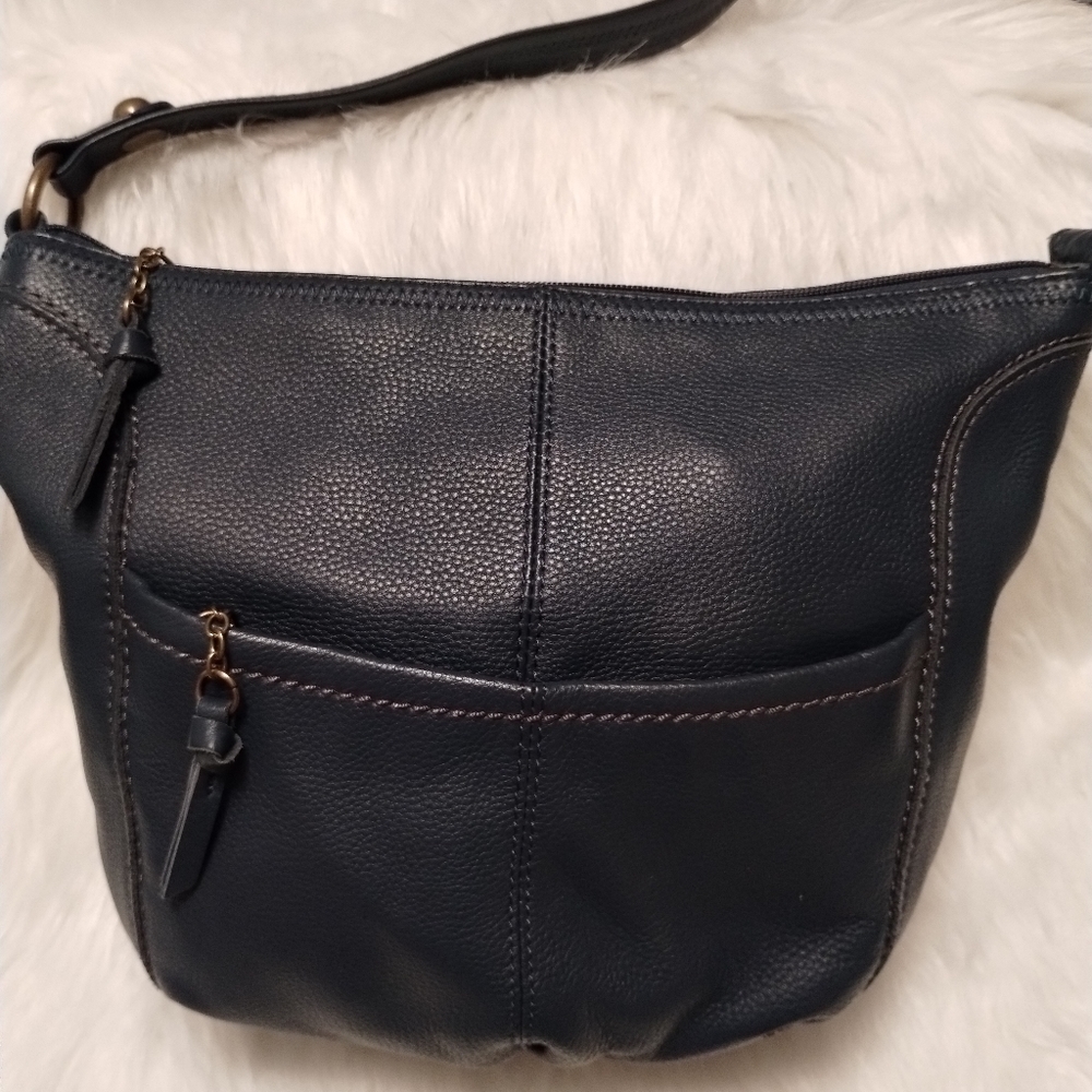 Sak Navy Blue Leather Shoulder Bag